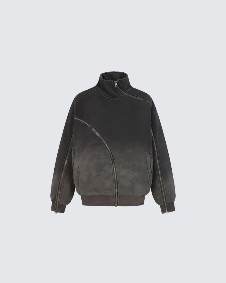 Autumn Washed Asymmetric Zipper Fleece Sweatshirt
