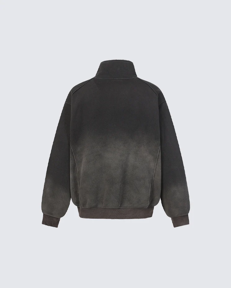 Autumn Washed Asymmetric Zipper Fleece Sweatshirt - Image 3