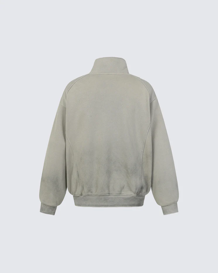 Autumn Washed Asymmetric Zipper Fleece Sweatshirt - Image 4