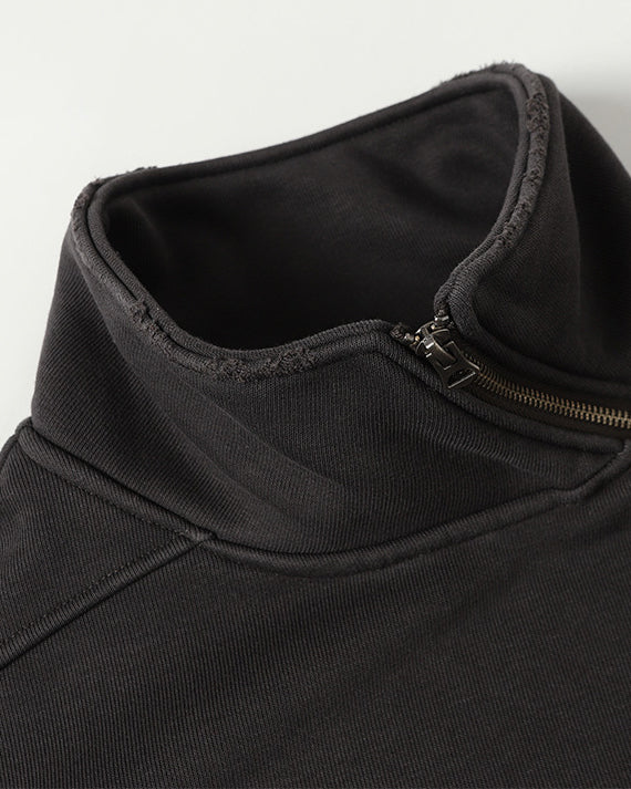Autumn Washed Asymmetric Zipper Fleece Sweatshirt - Image 5