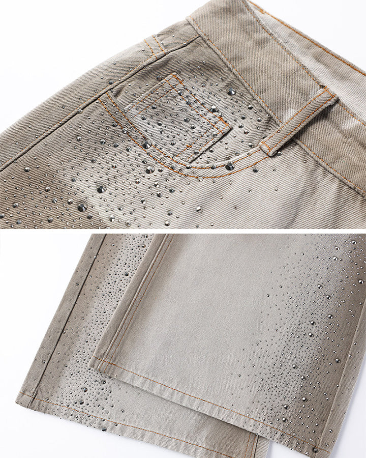 Khaki Washed Rhinestone Balloon Leg Jeans - Image 5