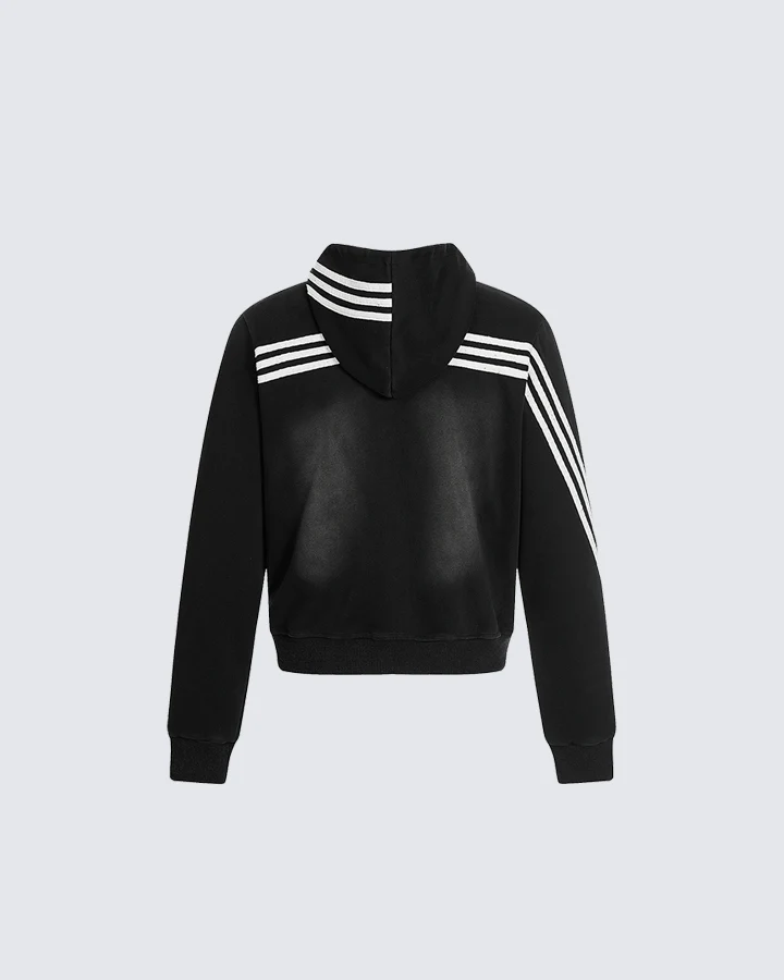 90s Graphic Hoodie with Zipper and Stripes - Image 3